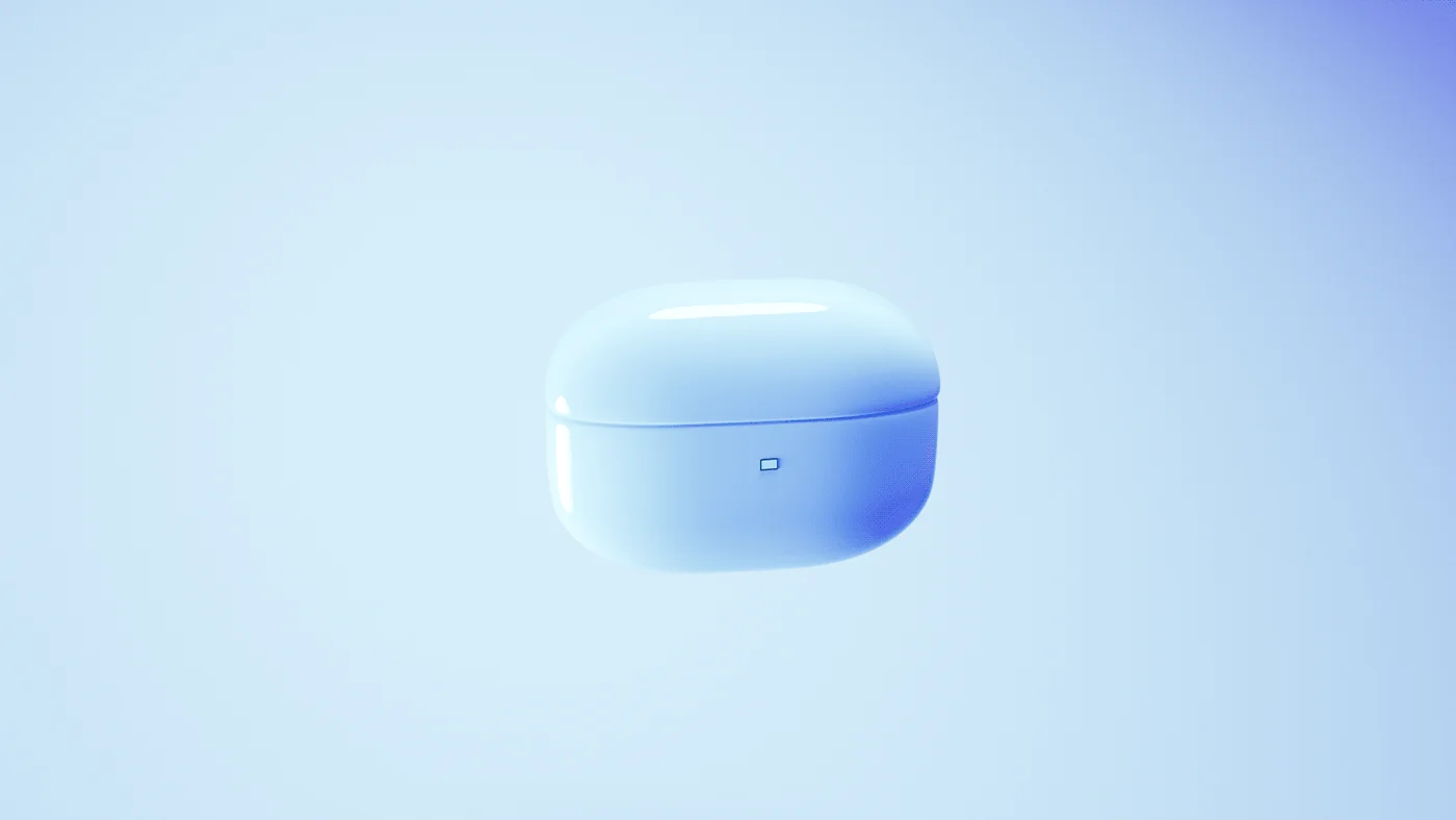 Closed pale blue case floating on a soft blue gradient