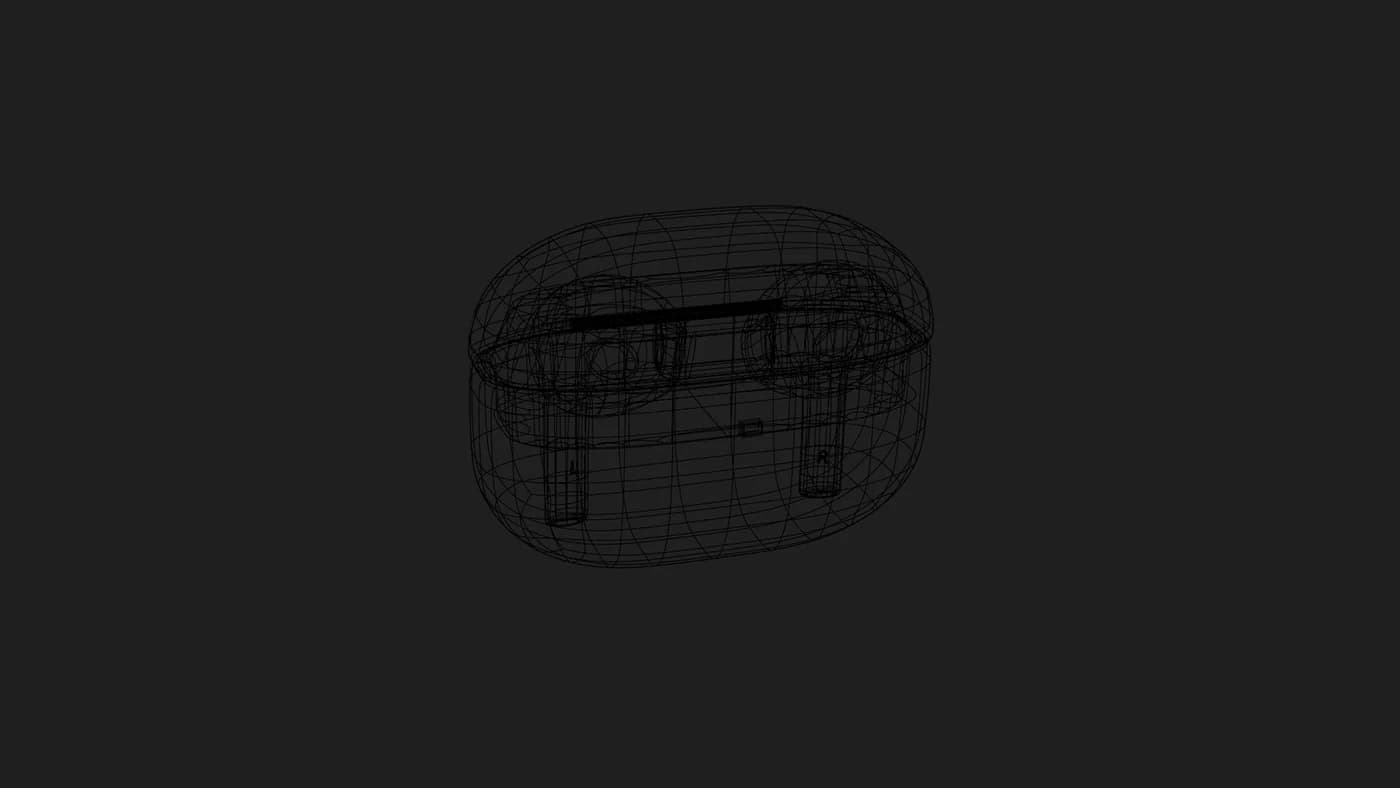 Wireframe render of the closed case seen from the front