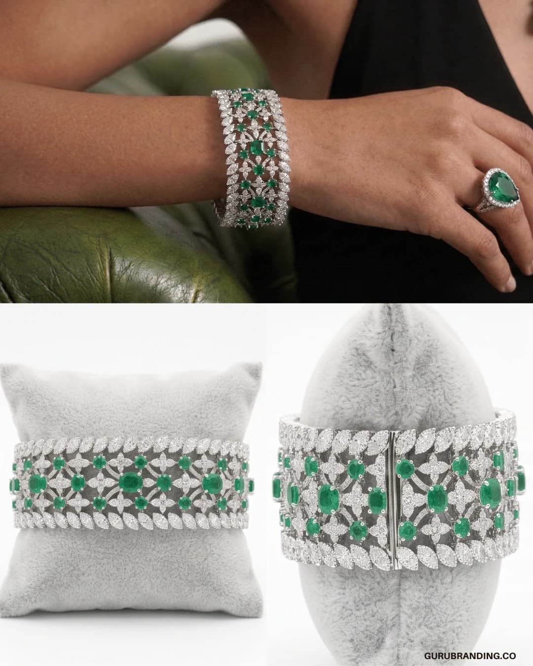 The diamond bracelet resting on a white cushion
