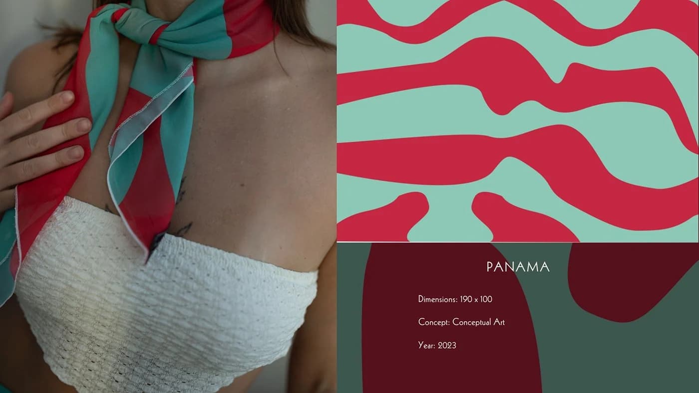 The Panama print worn over the shoulder, beside its pattern sheet
