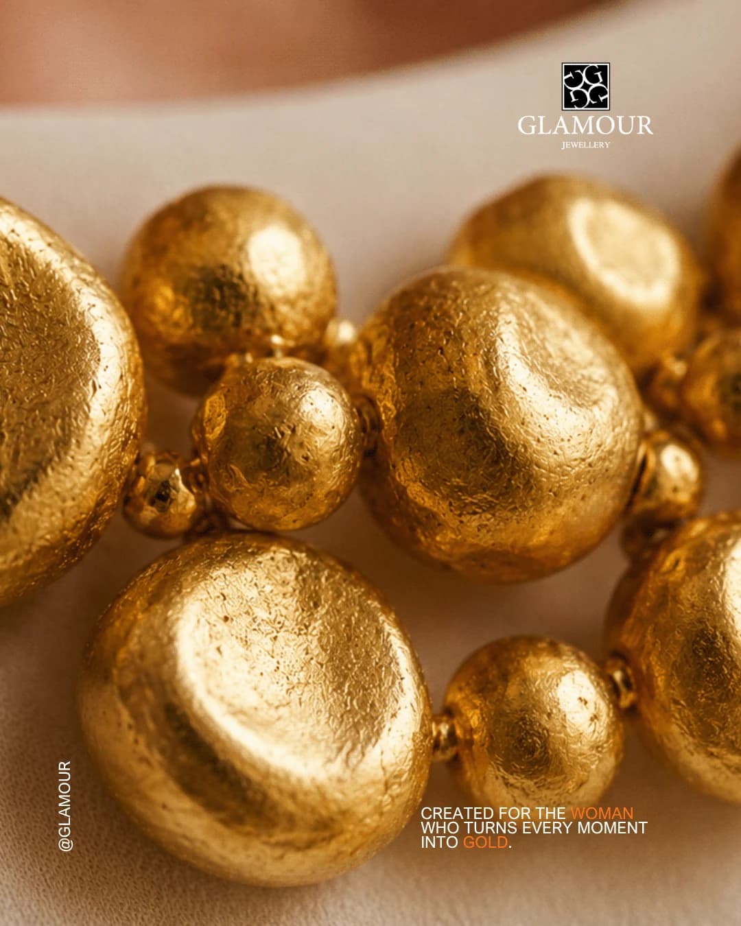 Glamour board over the hammered gold nuggets in close-up