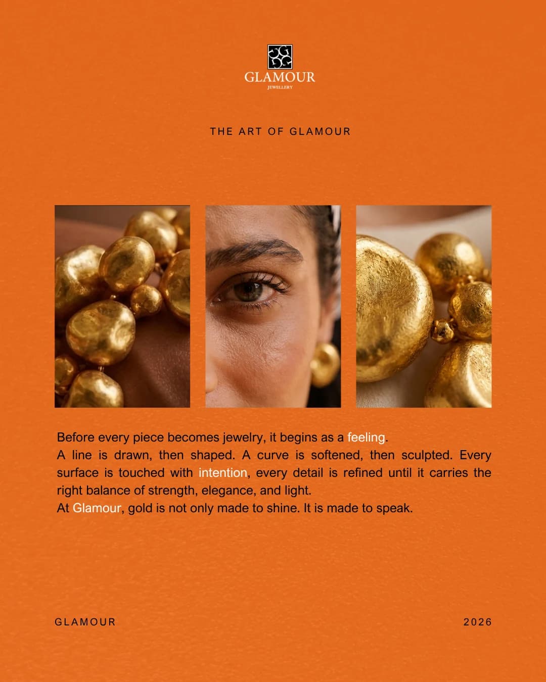 Glamour post of the gold bracelet with campaign frames