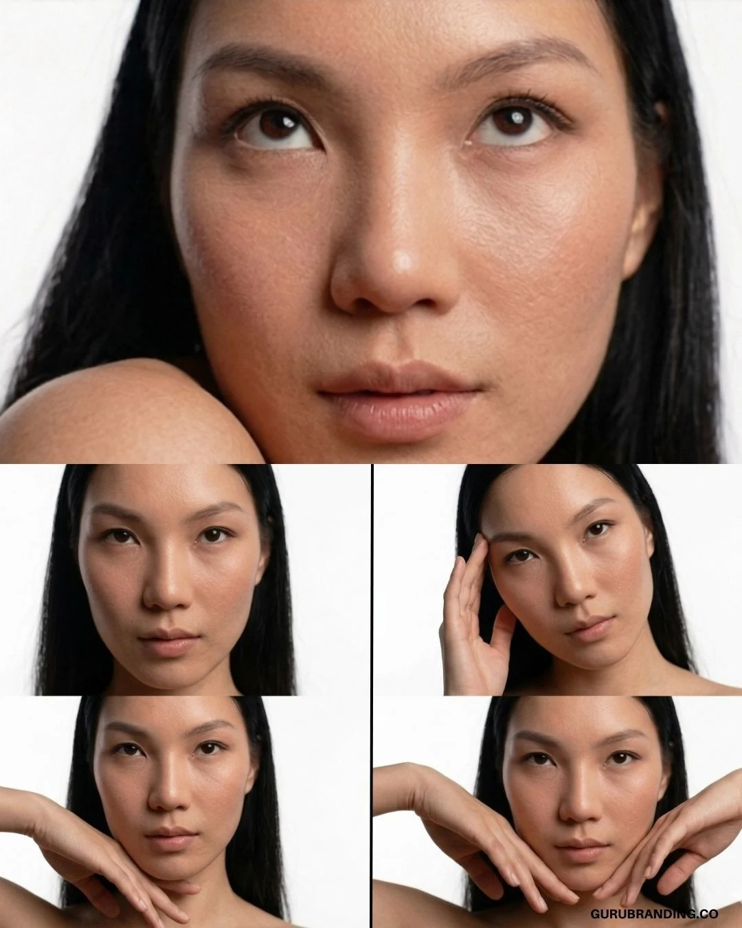 The model's face across four directed expressions