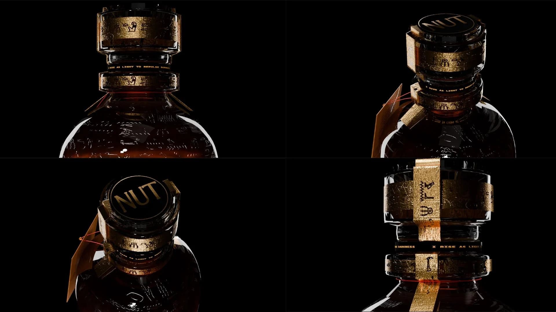 Four views of the NUT Whisky closure photographed from different angles