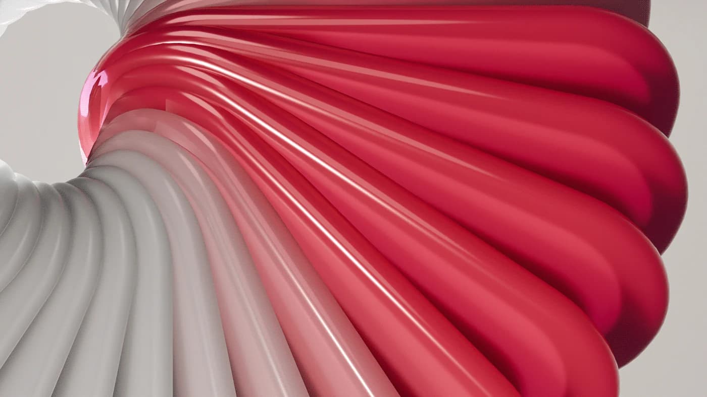 Pleated form fanning open in red and white