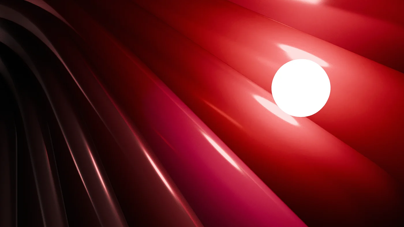 Close view of glossy red ribs lit by a single sphere