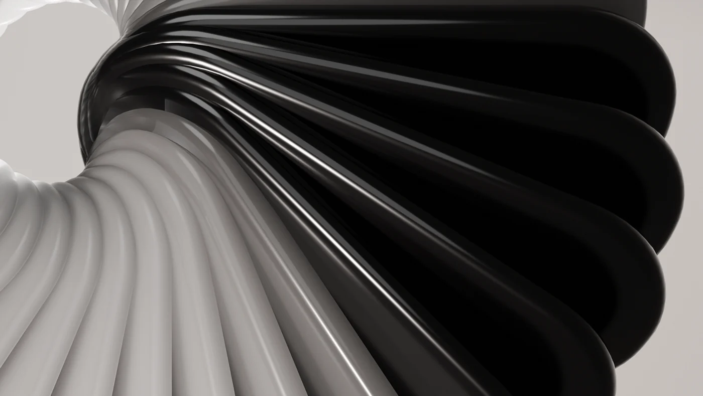 Pleated form fanning from white into black