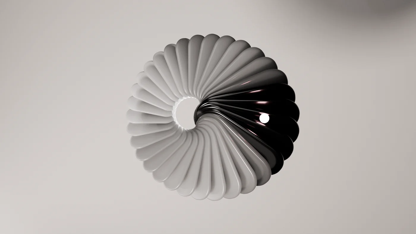 The pleated disc face-on in white and black